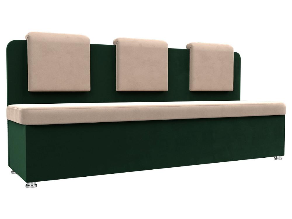 Кухонный прямой диван Маккон 3-х местный Велюр Бежевый/Зелёный кошелёк на молниях зелёный
