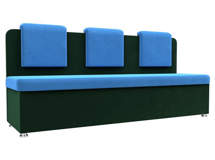 Кухонный прямой диван Маккон 3-х местный Велюр Голубой/Зелёный