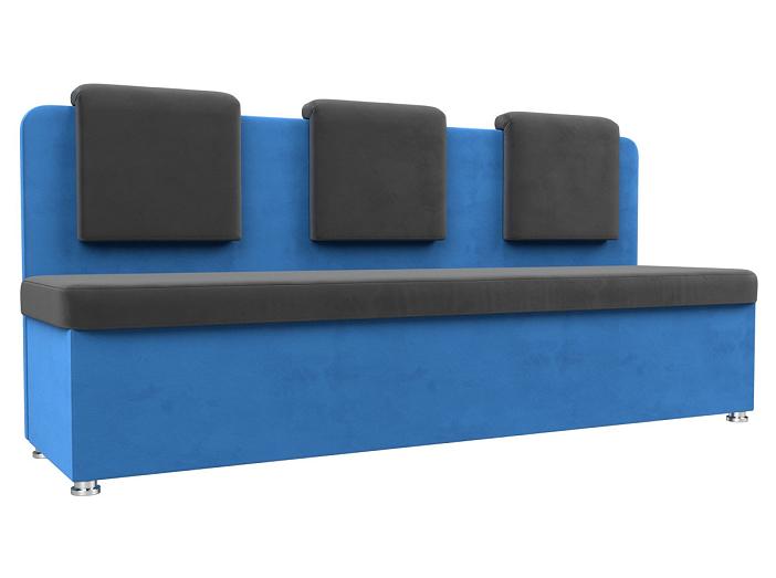 Кухонный прямой диван Маккон 3-х местный Велюр Серый/Голубой