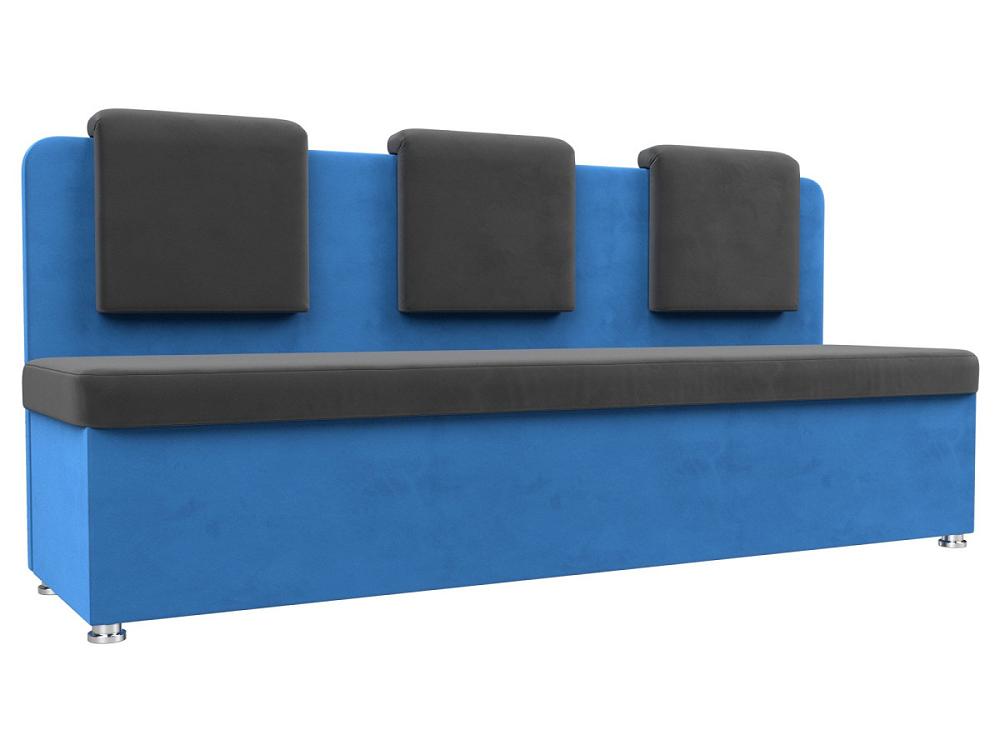 Кухонный прямой диван Маккон 3-х местный Велюр Серый/Голубой
