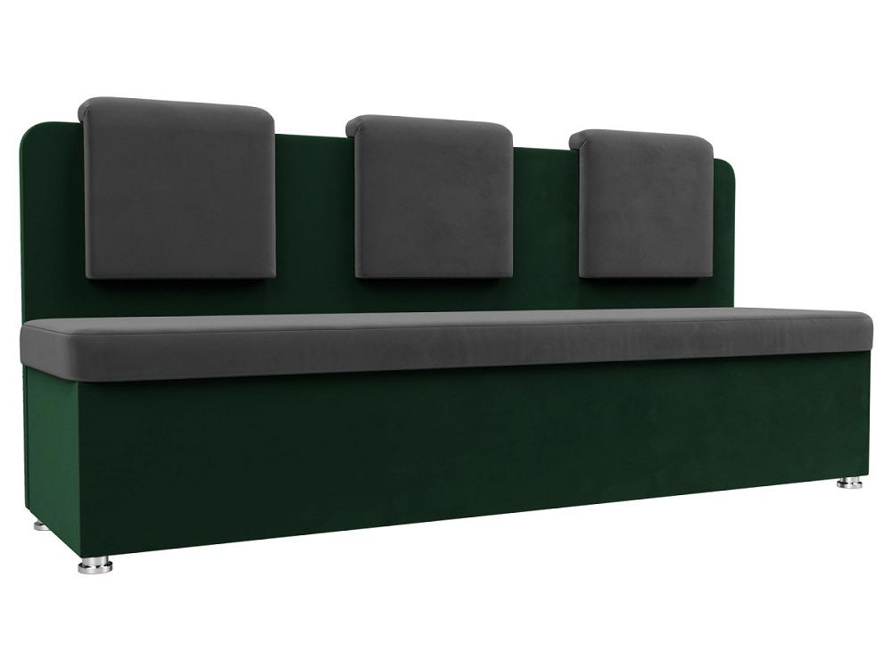 Кухонный прямой диван Маккон 3-х местный Велюр Серый/Зелёный 
