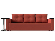 Прямой диван-кровать Атланта Лайт микровельвет коралловый столик слева