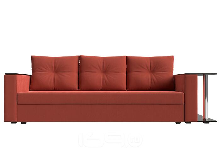 Прямой диван Атланта Лайт микровельвет коралловый столик справа