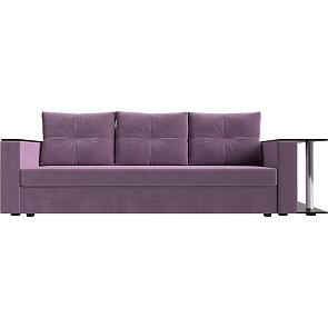 Прямой диван Атланта Лайт микровельвет сиреневый столик справа