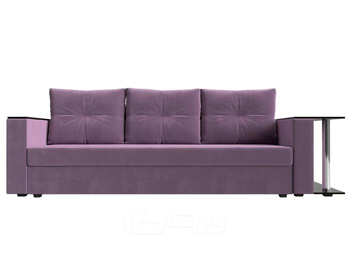 Прямой диван Атланта Лайт микровельвет сиреневый столик справа