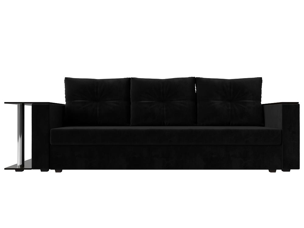 Прямой диван Атланта Лайт велюр черный столик слева комплект мягкой мебели атланта со столом sofa 2