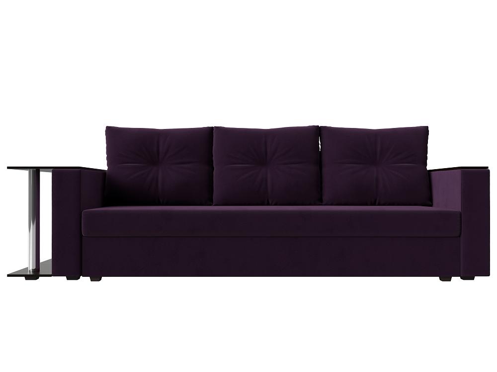 Прямой диван Атланта Лайт велюр фиолетовый столик слева диван прямой атланта лайт со столом справа микровельвет фиолетовый