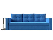 Прямой диван Атланта Лайт велюр голубой столик слева