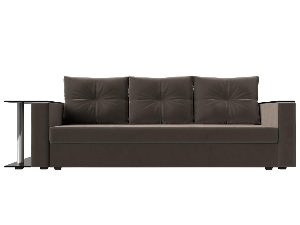Прямой диван Атланта Лайт велюр коричневый столик слева комплект мягкой мебели атланта со столом sofa 2