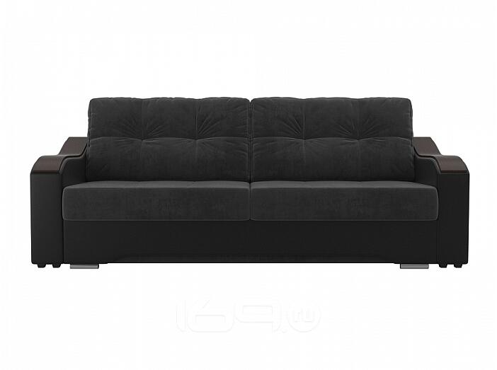 Диван прямой Браун Велюр Серый Экокожа Чёрный