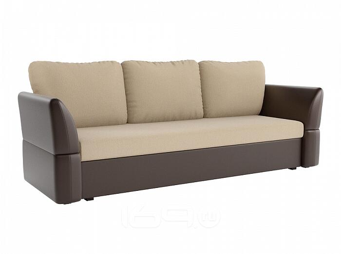 Диван прямой Гесен Рогожка Бежевый Экокожа Коричневый