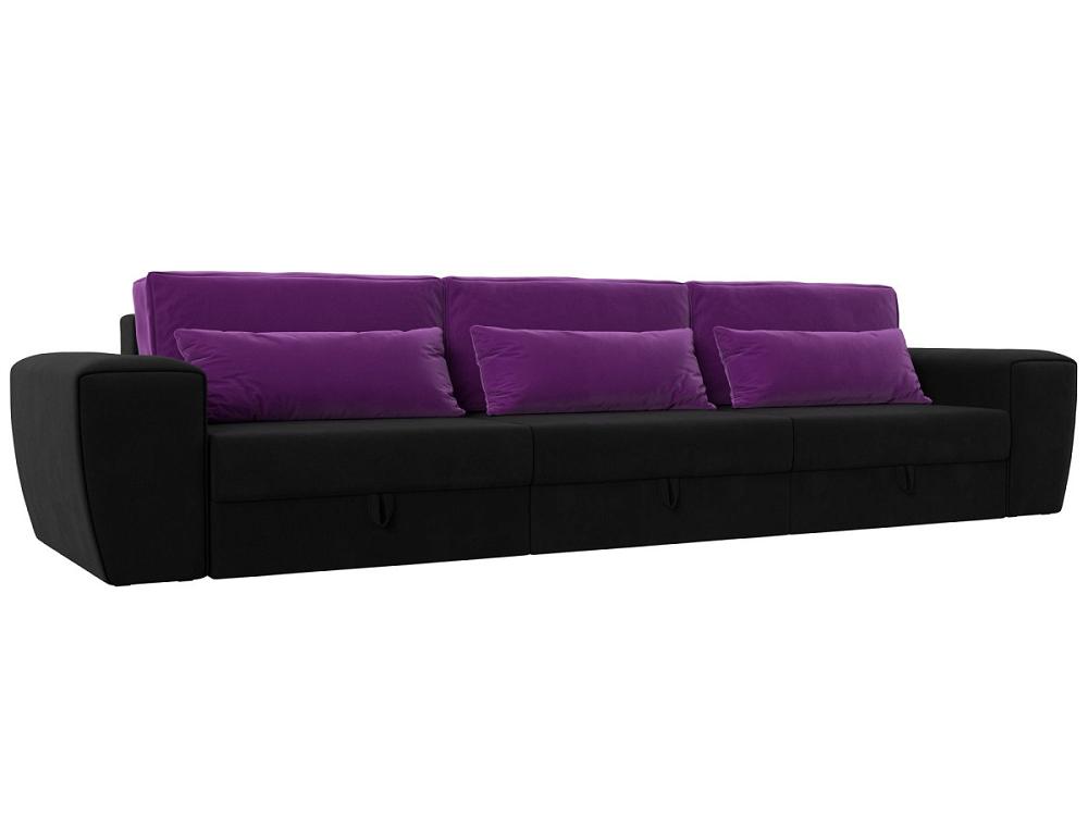 Прямой диван Лига-008 Long Микровельвет Черный/Фиолетовый кошелек на молнии фиолетовый