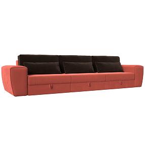 Прямой диван Лига-008 Long Микровельвет Коралловый/Коричневый_2
