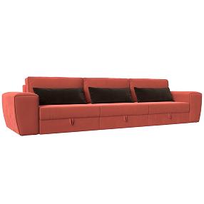 Прямой диван Лига-008 Long Микровельвет Коралловый/Коричневый
