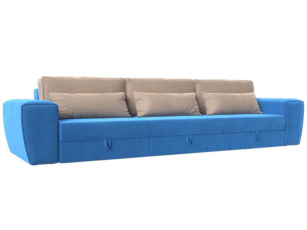 Прямой диван Лига-008 Long Велюр Голубой/Бежевый домик для грызунов двухэтажный с лесенкой 15 5 см голубой