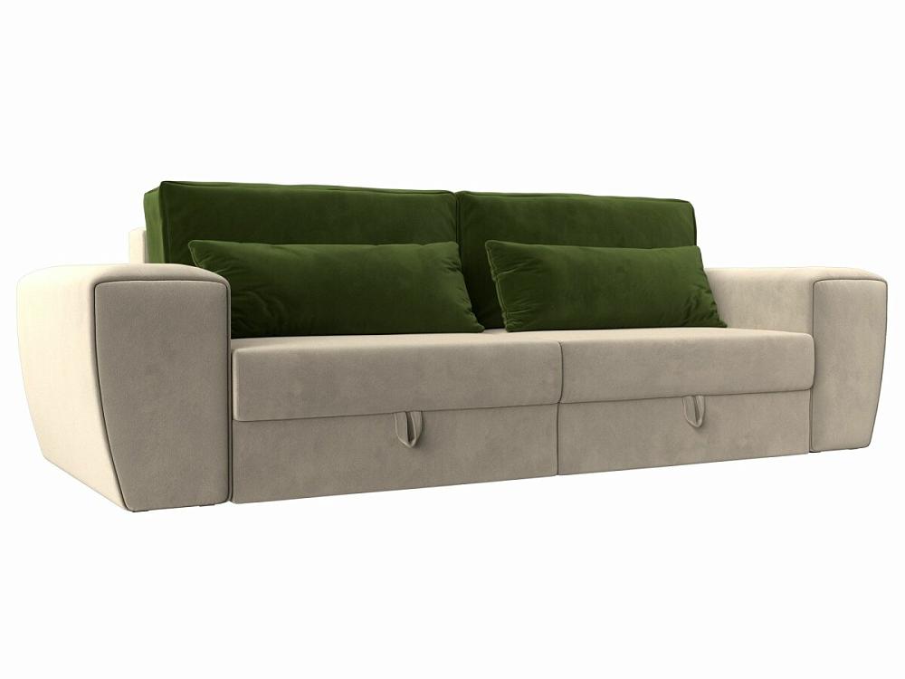 Прямой диван Лига-008 Микровельвет Бежевый/Зеленый компьютерное кресло пард изумрудный