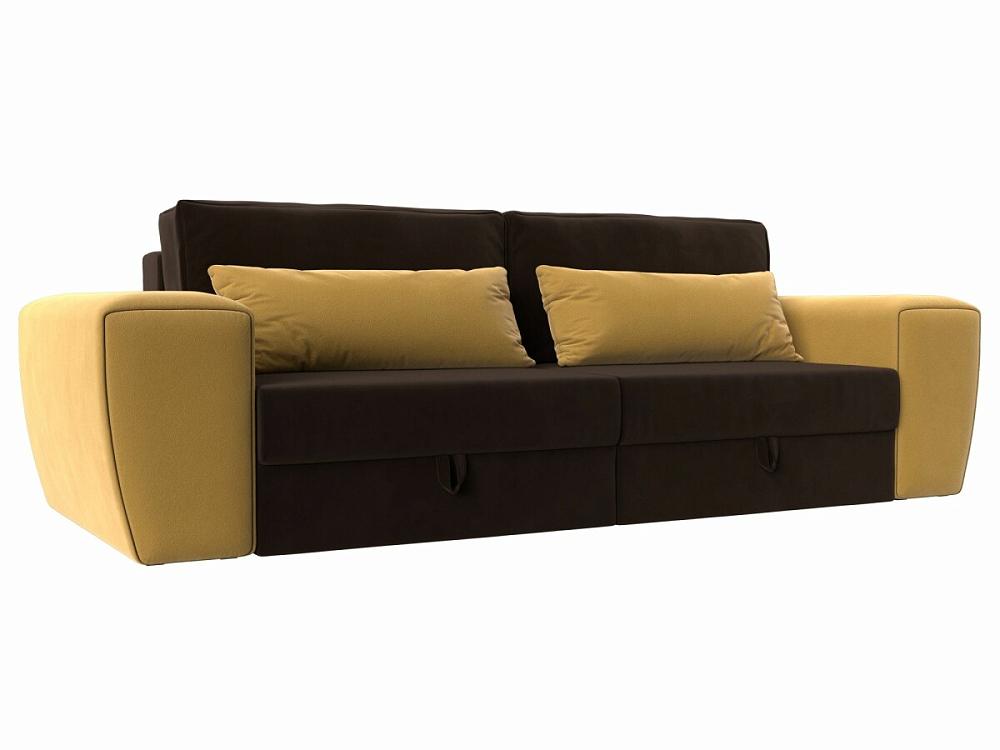 Прямой диван Лига-008 Микровельвет Коричневый/Желтый сумка в роддом с косметичкой желтый