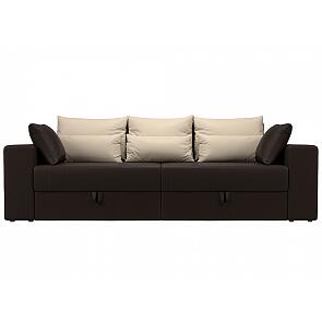 Диван прямой Мэдисон Экокожа Коричневый с бежевыми подушками