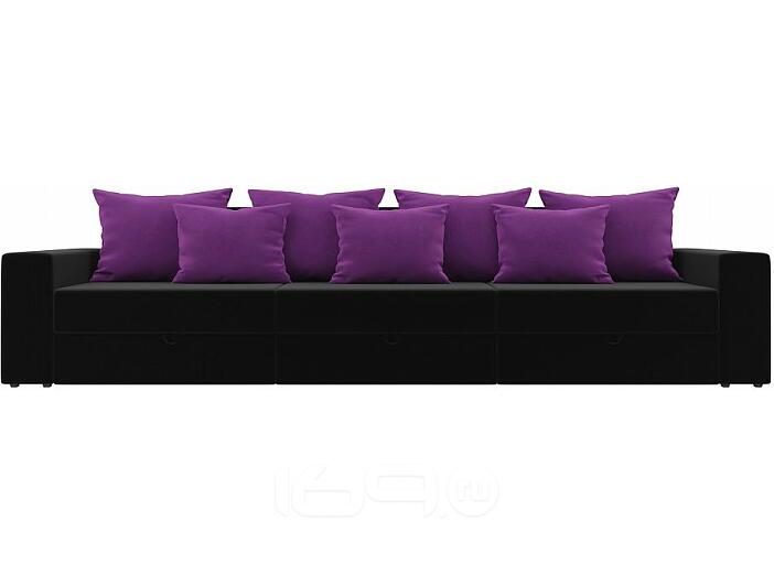 Диван прямой Мэдисон Long Микровельвет Черный с фиолетовыми подушками