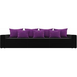 Диван прямой Мэдисон Long Микровельвет Черный с фиолетовыми подушками