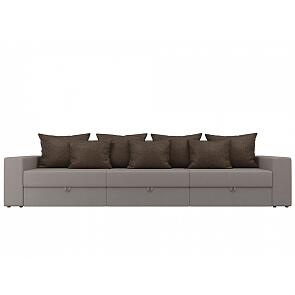 Диван прямой Мэдисон Long Рогожка Бежевый с коричневыми подушками