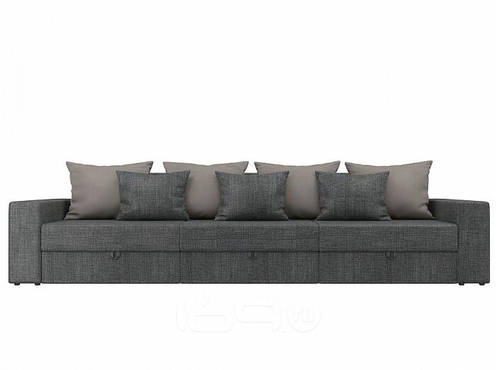 Диван прямой Мэдисон Long Рогожка Серый с бежевыми и серыми подушками