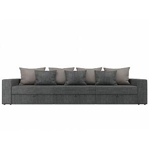 Диван прямой Мэдисон Long Рогожка Серый с бежевыми и серыми подушками