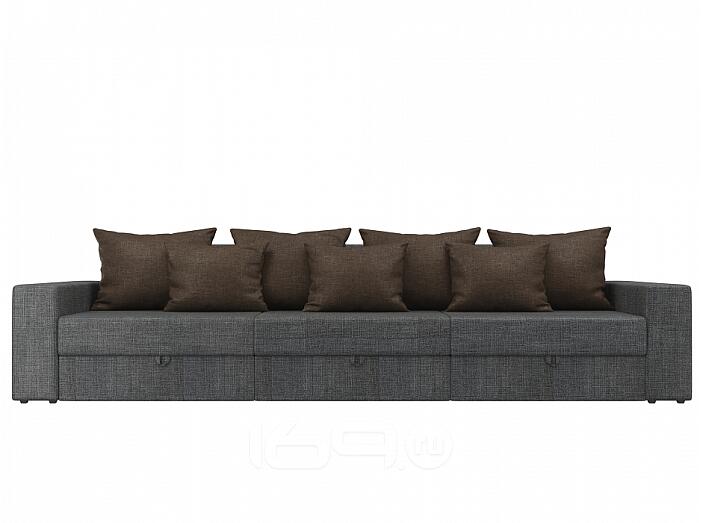 Диван прямой Мэдисон Long Рогожка Серый с коричневыми подушками