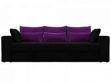Прямой диван Мэдисон Микровельвет Черный с фиолетовыми подушками