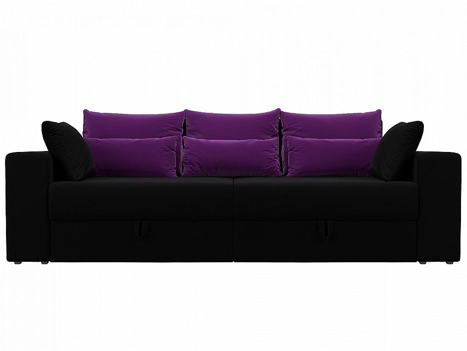 лунго модуль прямой с подушками соломенный Диван прямой Майами Микровельвет Черный с фиолетовыми подушками