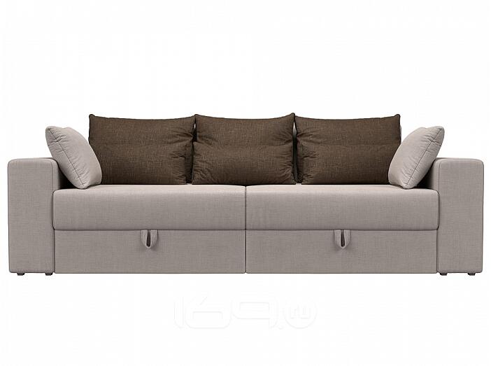 Диван прямой Майами Рогожка Бежевый с коричневыми подушками