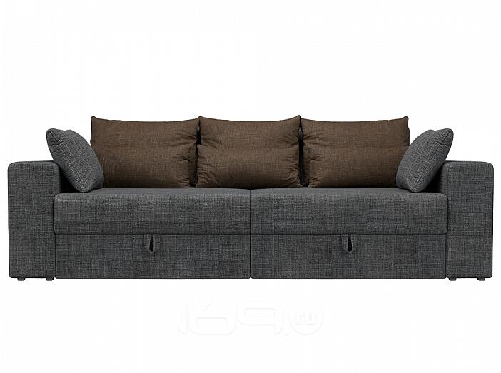 Диван прямой Майами Рогожка Серый с коричневыми подушками
