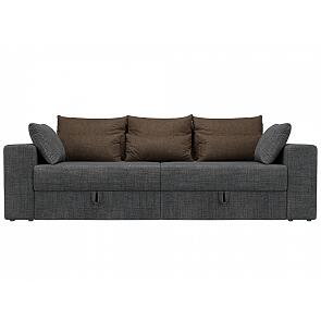 Диван прямой Майами Рогожка Серый с коричневыми подушками