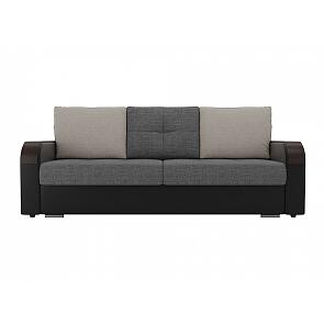 Диван прямой Мейсон Рогожка Серый Экокожа Черный