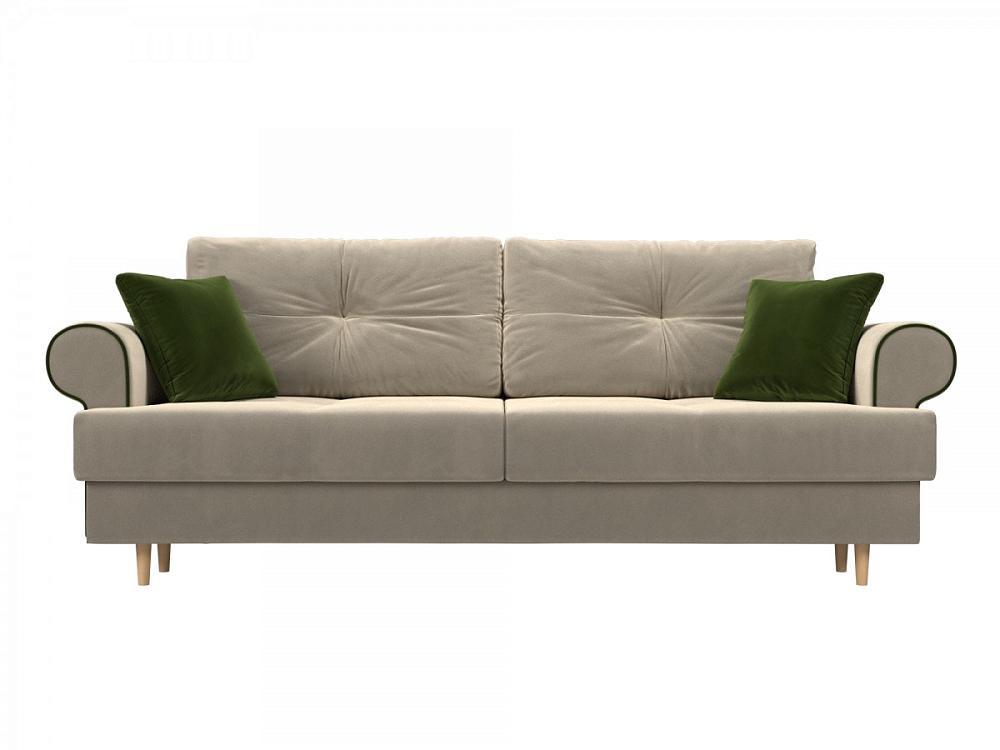 Прямой диван Сплин Микровельвет Бежевый, Зеленые подушки collar soft поводок верх ширина 25 мм длина 122 см
