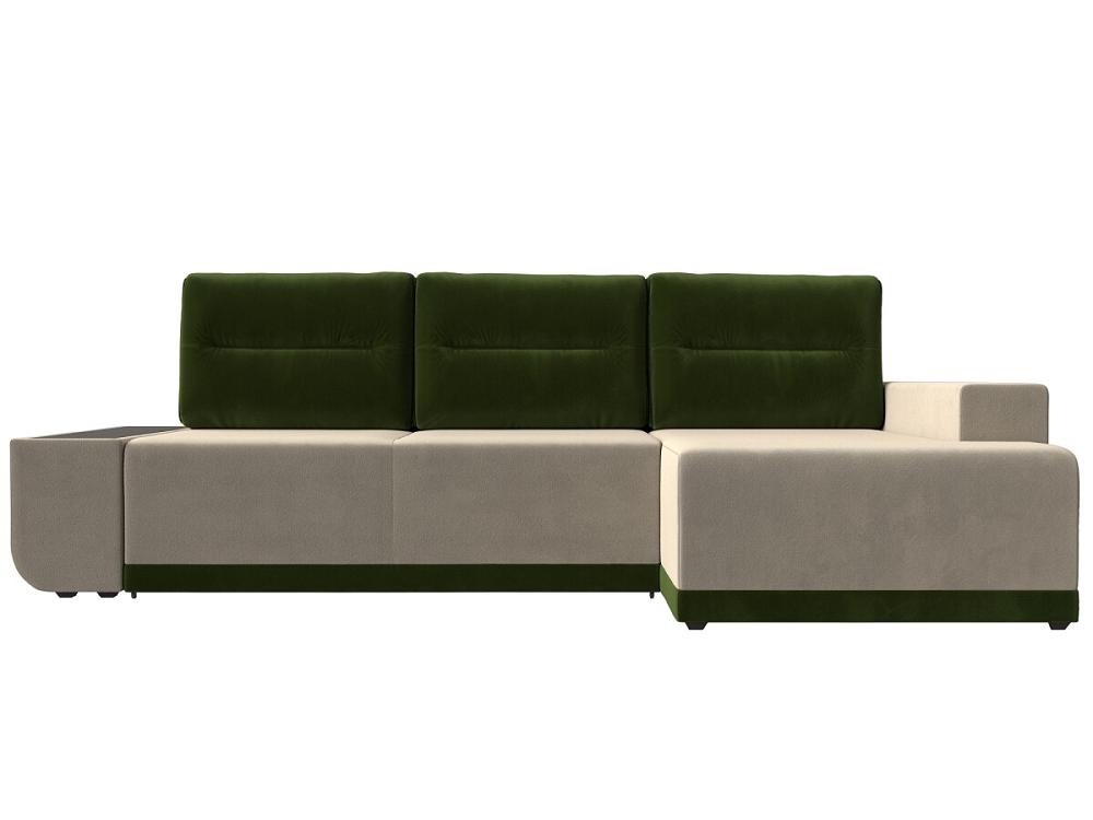 Диван угловой правый Чикаго микровельвет бежевый подушки зеленый Браво ДУ-086-9318, цвет бежевый/зелёный - фото 1