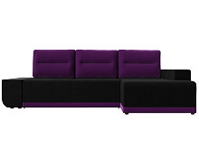 Диван угловой правый Чикаго микровельвет черный подушки фиолетовый