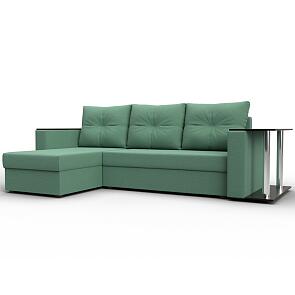 Диван угловой атланта со столом левый угол амур 11 зеленый еврокнижка