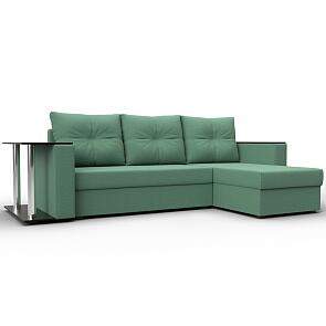 Диван угловой атланта со столом правый угол амур 11 зеленый еврокнижка