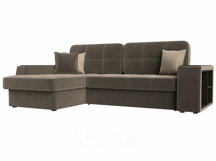 Диван угловой брюссель велюр левый угол коричневый/бежевый дельфин