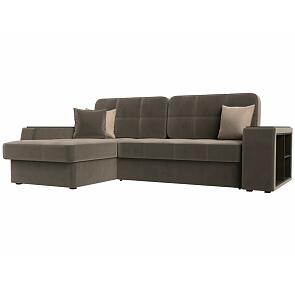 Диван угловой брюссель велюр левый угол коричневый/бежевый дельфин