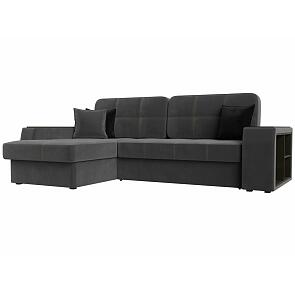 Диван угловой брюссель велюр левый угол серый/черный дельфин