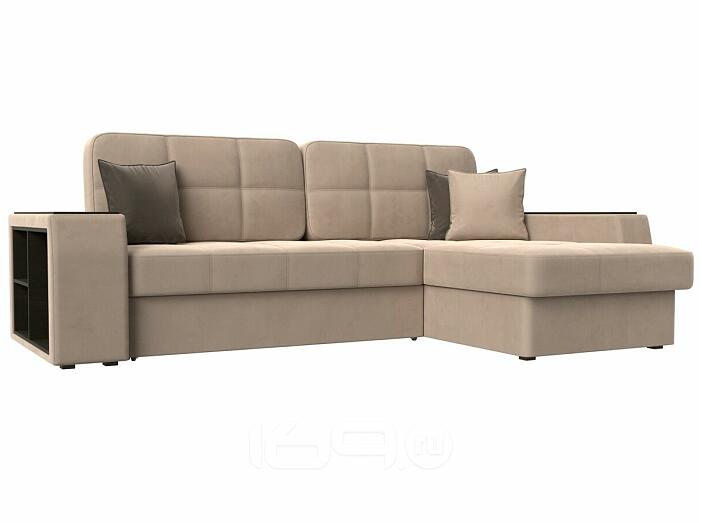 Диван угловой брюссель велюр правый угол бежевый/коричневый дельфин