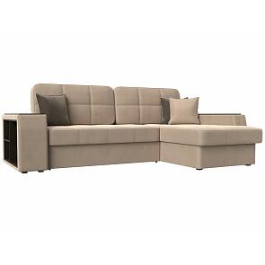 Диван угловой брюссель велюр правый угол бежевый/коричневый дельфин