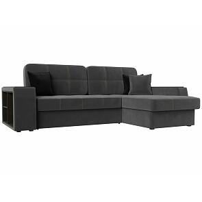 Диван угловой брюссель велюр правый угол серый/черный дельфин