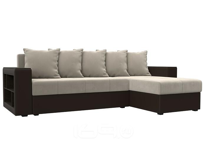 Диван угловой дубай лайт угол универсальный бежевый/коричневый еврокнижка