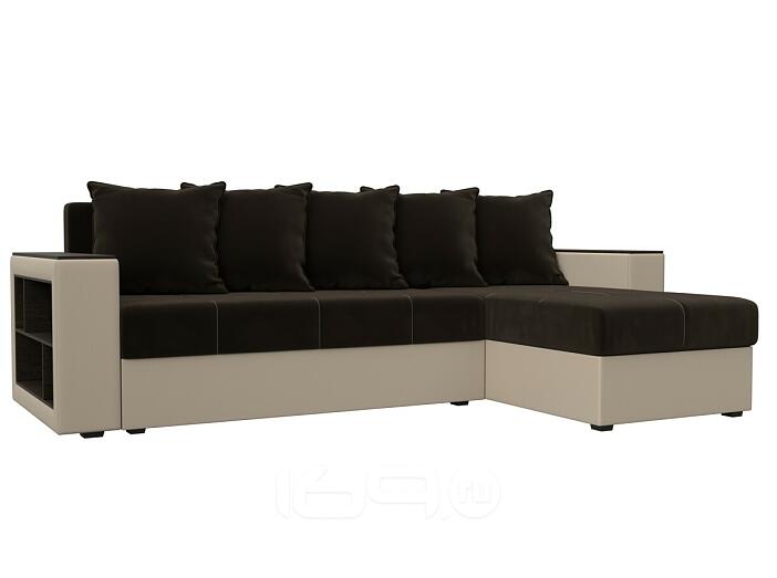 Диван угловой дубай лайт угол универсальный коричневый/бежевый еврокнижка