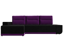 Диван угловой левый Чикаго микровельвет черный подушки фиолетовый