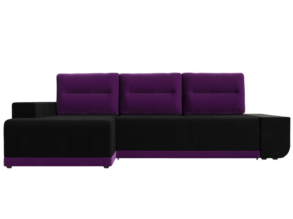 Диван угловой левый Чикаго микровельвет черный подушки фиолетовый Браво ДУ-086-9390, цвет черный/фиолетовый - фото 1