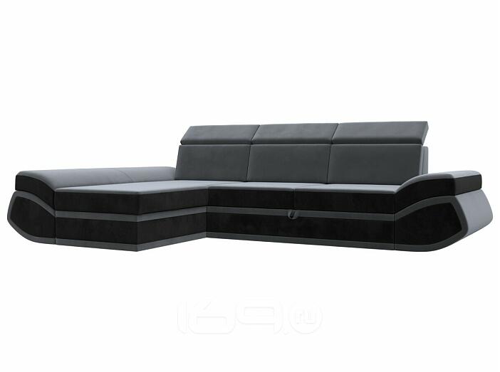 Диван угловой лига велюр-032 левый угол seven 17 серый/seven 35 черный дельфин